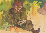 Karl Schmidt-Rottluff, Sitzende Frau in den Dünen, 1926, Aquarell und Tuschfeder auf Papier