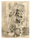 Marc Chagall, Les fleurs près de la fenêtre, 1949, Tusche über Bleistift auf festem Papier