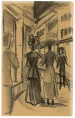 Leute auf der Straße by August Macke, 1913, Kreide auf Papier (aus einem Skizzenbuch), sold Nov 2019