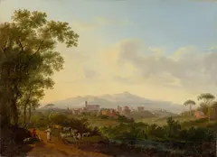 Jakob Philipp Hackert, Blick auf die Kirchen S. Agnese fuori le mura und S. Costanza in Rom“. Wohl 1783, Öl auf Leinwand. Doubliert