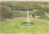 Max Liebermann, Blick aus dem Atelier auf den Königsplatz und die Siegessäule, 1895, Aquarell und Deckweiß auf Papier, auf Karton aufgezogen