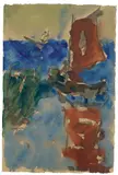 Emil Nolde, Fischerboote im Wattenmeer, 1909, Aquarell und Tuschpinsel auf hellgrauem Papier