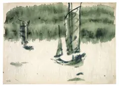 Dschunken by Emil Nolde, 1913, Aquarell in Grün und Tuschpinsel auf dünnem Japanbütten, sold Nov 2008