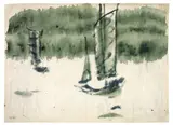 Dschunken by Emil Nolde, 1913, Aquarell in Grün und Tuschpinsel auf dünnem Japanbütten, sold Nov 2008