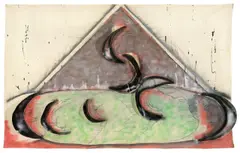 Mario Merz, Ohne Titel, 1979, Farbe, gesprüht, Graphit und bemalte Kartoncollage auf Leinen