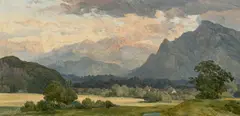 August Heinrich, Blick auf das Tennengebirge bei Salzburg, Um 1821, Öl auf Papier auf Karton