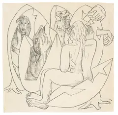 Eiermenschen (Ostern) by Max Beckmann, 1944, Tuschfeder über Bleistift auf Bütten, sold Jun 2021