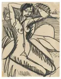 Am Strand sitzender Akt by Ernst Ludwig Kirchner, 1912, Kreide auf Velin, sold Dec 2016