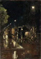 Lesser Ury, Straße bei Nacht im Regen (Berlin), Um 1898, Öl auf Leinwand