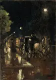 Lesser Ury, Straße bei Nacht im Regen (Berlin), Um 1898, Öl auf Leinwand