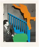 Two Figures: One Leaping (Orange); One Reacting (with Blue and Green) by John Baldessari, 2005, Duotone photolithograph and lithograph with embossing and debossing on torn Magnani Pescia 300g paper, sold Oct 2015