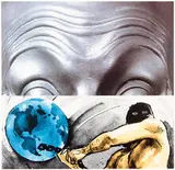 John Baldessari, Raised Eyebrows/Furrowed Foreheads: Figure with Globe, 2009, 9-color screenprint on Fabriano paper