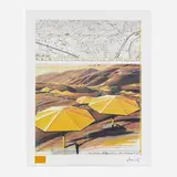 Christo, The Umbrellas, Joint Project for Japan and the U.S.A. (Yellow), 1987, offset lithograph in colors, fabric sample