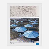 Christo, The Umbrellas, Joint Project for Japan and the U.S.A. (Blue), 1987, offset lithograph in colors, fabric swatch