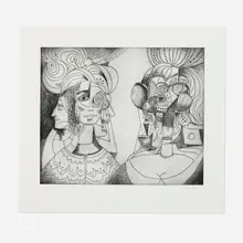Renaissance Musicians by George Condo, 2019, hard-ground etching and drypoint, sold Feb 2023