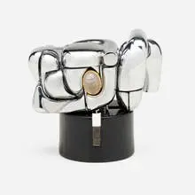 Mini Maria by Miguel Berrocal, 1968-1969, nickel-plated Zamak, moonstone, acrylic, sold Dec 2022