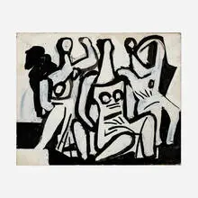 Three Seated Figures by Vaclav Vytlacil, tempera on paperboard, sold Dec 2022