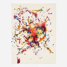 Abstract Composition by Bill Alpert, ink and acrylic on paper laid to board, sold Dec 2022