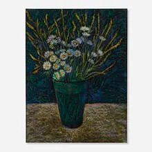 Wild Daisies by Gershon Benjamin, 1977, pastel on paper, sold Dec 2022