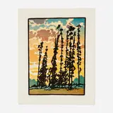 William S. Rice, Blue Gums - Berkeley, c. 1917, woodcut in colors