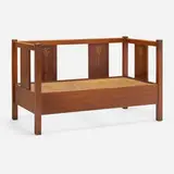 Rare and Important inlaid settle, model 214 by Harvey Ellis or LaMont A. Warner for Gustav Stickley, sold Jun 2023