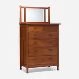 Roycroft, Tall chiffonier with mirror, model 0113 variant, c. 1906, mahogany, copper, silvered glass