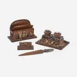Joseph Heinrichs, Rare four-piece desk set with arrowhead mounts