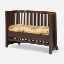 Plail Brothers, Settee, c. 1912, oak, upholstery