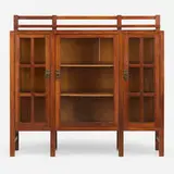 Charles Stickley, Three-door china cabinet, model 1915, c. 1911, oak, glass, hammered brass