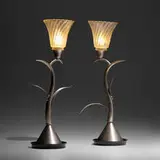 Art Déco, Table lamps, pair, c. 1930, brushed aluminum, glass, painted wood
