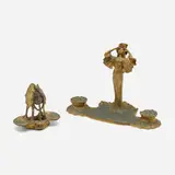 Louis Chalon, Femme fleur double inkwell, c. 1900, gilt bronze