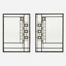 Frank Lloyd Wright, Windows from the Avery Coonley House, Riverside, IL, pair, 1907, stained glass, zinc