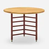 Frank Lloyd Wright, Table, possibly from the Johnson Wax Administration Building, Racine, WI, c. 1936, enameled steel, plated steel, maple