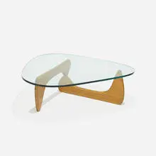 coffee table, model IN-50 by Isamu Noguchi, 1944, stained walnut, glass, sold Feb 2017