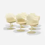 Tulip armchairs model 150, set of eight by Eero Saarinen, molded fiberglass, enameled aluminum, upholstery, sold Feb 2017