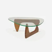 coffee table, model IN-50 by Isamu Noguchi, 1944, stained walnut, glass, sold Feb 2017