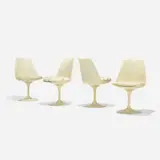 Tulip chairs model 151, set of four by Eero Saarinen, molded fiberglass, enameled aluminum, upholstery, sold Feb 2017