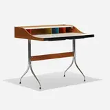 Swaged-Leg desk, model 5850 by George Nelson & Associates, 1954, walnut, laminate, chrome-plated steel, lacquered wood, sold Feb 2017