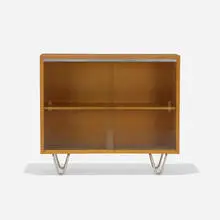 bookshelf, model 4635AG from the Basic Cabinet series by George Nelson & Associates, c. 1952, birch, aluminum, glass, sold Feb 2017