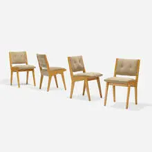 dining chairs model 666USP, set of four by Jens Risom, 1941 / 1952, birch, upholstery, sold Feb 2017