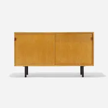 cabinet, model 542 by Florence Knoll, 1952, birch, enameled steel, leather, Realwood, sold Feb 2017