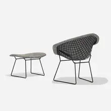 Diamond chair and ottoman by Harry Bertoia, enameled steel, upholstery, sold Feb 2017