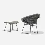 Harry Bertoia, Diamond chair and ottoman, enameled steel, upholstery