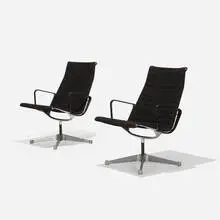 Aluminum Group lounge chairs, pair by Charles and Ray Eames, 1958, cast aluminum, enameled steel, upholstery, plastic, sold Feb 2017