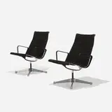 Aluminum Group lounge chairs, pair by Charles and Ray Eames, 1958, cast aluminum, enameled steel, upholstery, plastic, sold Feb 2017