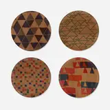 George Nelson and Alexander Girard, Collection of four pattern test trays, screenprinted molded walnut plywood