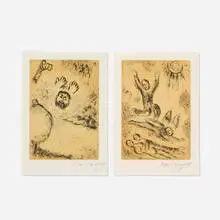 Etching 12, Psalm 25 and Etching 24, Psalm 77 (two works from The Psalms of David) by Marc Chagall, 1979, lithograph on paper, sold Jan 2017