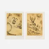 Marc Chagall, Etching 12, Psalm 25 and Etching 24, Psalm 77 (two works from The Psalms of David), 1979, lithograph on paper