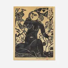 Hawk Woman by Shikō Munakata, woodblock and ink on paper, sold Jan 2017