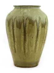 Mike Dodd (b.1943) by Mike Dodd, a stoneware feather impressed vase, sold Oct 2020
